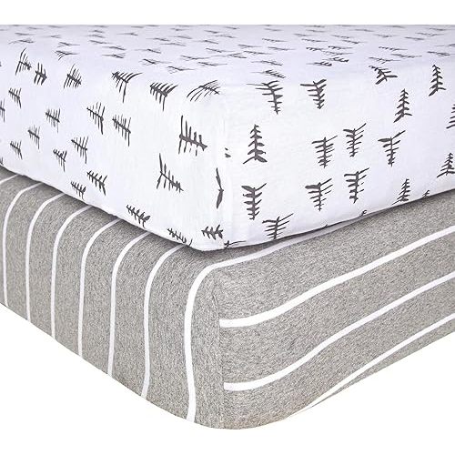 Burt's Bees Baby - Fitted Crib Sheets, Solid Color, 100% Organic Cotton Crib Sheet for Standard Crib & Toddler Mattresses, Heather Grey/White,(Pack of 2)