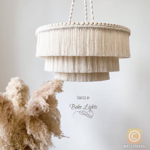 Boho Fringe Chandelier, Tiered Pendant Light, Fringe Light Fixture, Tassel Lamp Shade, Nursery Lighting