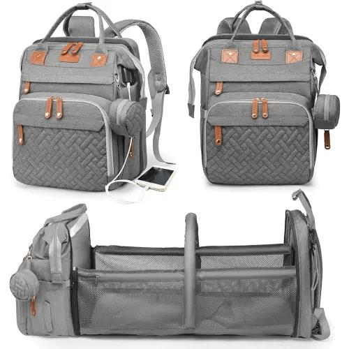 Baby Diaper Bags with Changing Station, Waterproof Diaper Bag Backpack for Moms Dads with USB Charging Port, Baby Shower Gifts, Large Capacity diaper backpack, Grey