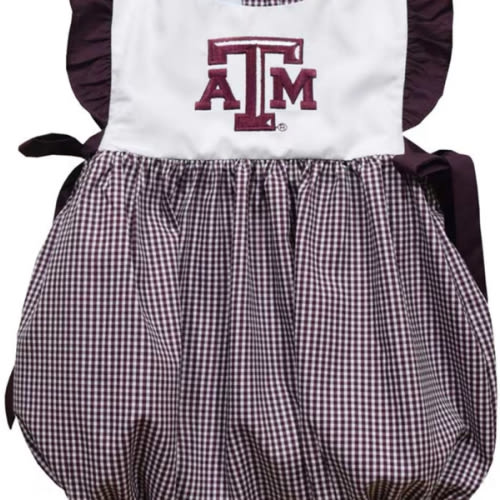 Vive La Fete Texas A&M Aggies Baby Girls MAROON Gingham Bubble Short Sleeve Dress - 6351261