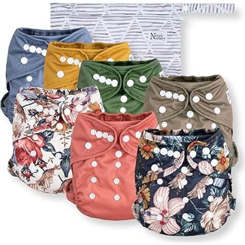 Nora's Nursery Cloth Diaper Cover, Washable Reusable Diaper Cover with Snap Closure, Cloth Diaper Shell for Prefold, Flat or Fitted Cloth Diaper Inserts, Wet Bag Included, Harlow