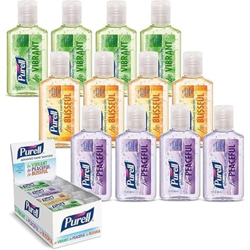 PURELL Advanced Hand Sanitizer Gel Infused with Essential Oils, Scented Variety Pack, 1 fl oz Travel Size Flip Cap Bottles (Box of 12 Bottles)- 3901-24-CMRMETRY