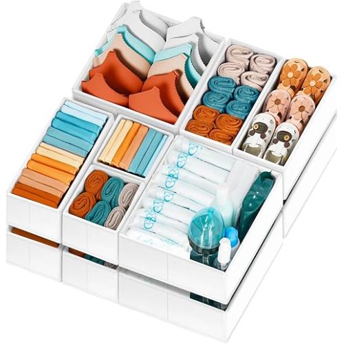 Criusia Drawer Organizer Clothes 12 Pack - Dresser Organizer Bins for Closet Bedroom Nursery Organization- Drawer Organizer Divider for Sock Underwear Bra Baby Clothes - Dorm Room Essentials (White)