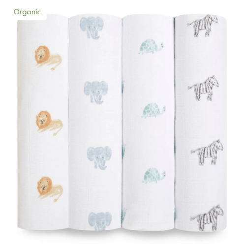 aden + anais | Animal Kingdom Organic Muslin Swaddle Blanket 4pk