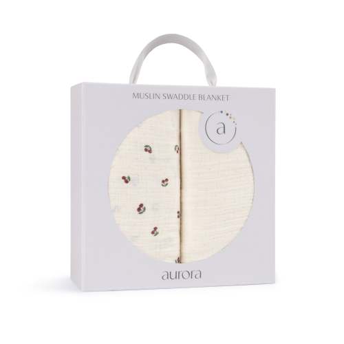 Aurora Ivroy/Red Cherry Print Collection 2 Pack Muslin Swaddles