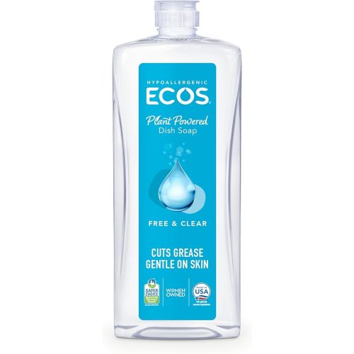 ECOS Dish Soap - Cuts Grease & Food Residue - No Harsh Chemicals - Hypoallergenic for Sensitive Skin - Recyclable - Sustainable Liquid Dishwashing Soap - Unscented, 25 Fl Oz
