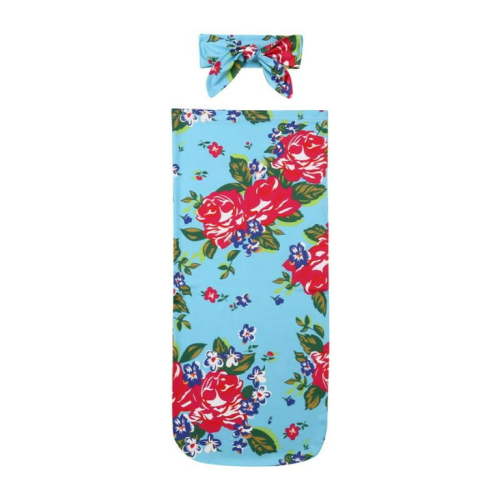 Newborn Infant Receiving Blanket Headband Set Flower Print Baby Sleepsack Swaddle Wrap