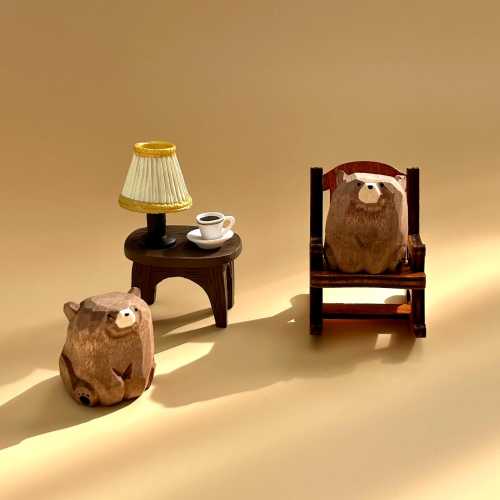 Hand Carved Wooden Bears Figurine