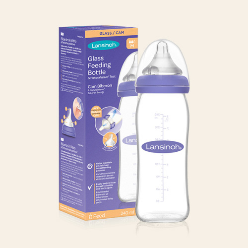 Lansinoh Momma Breastmilk Medium Flow Glass Feeding Bottle with Naturalwave Teat 240 ml / 8 fl.oz.