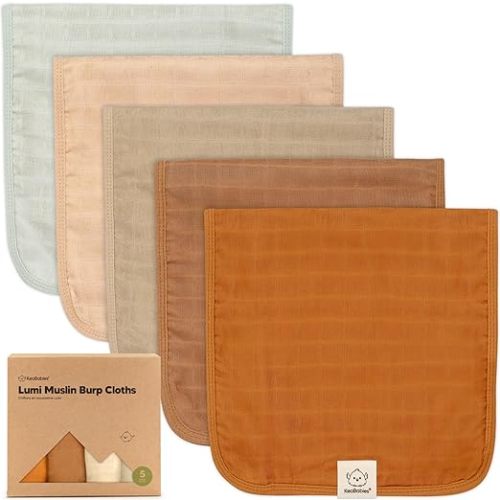 5-Pack Muslin Burp Cloths for Baby Boys, Girls - Baby Burp Cloths, Burp Clothes for Baby Girl, Boy, Neutral Burping Cloths for Babies, Burp Rags, Viscose from Bamboo Cotton Burp Cloth (Spice)