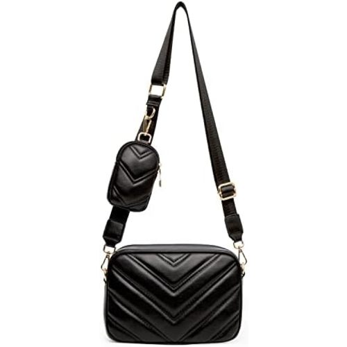 Herald Chevron Quilted Small Crossbody Bag with Coin Purse Pouch, Women Square Camera Side Shoulder 2 Size Handbags