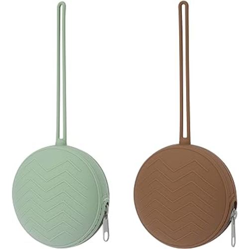 2 Pack Silicone Pacifier Holder Case, BPA-Free Silicone Newborn Pacifier Pouches for Baby Boys & Girls, Portable Silicone Pacifier Container Case (Sage/Clay)