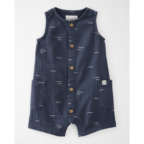 Baby Textured Organic Cotton Romper in Waves - 9 mo