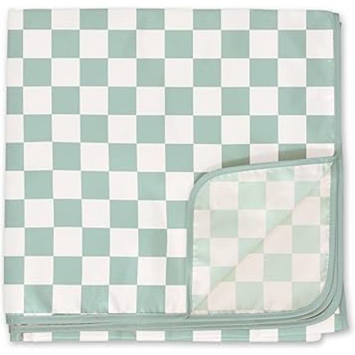 Tiny Twinkle Mess-proof Splat Mats for under high chairs or table cover art projects for baby and toddler - waterproof, washable floor or table splash mat 51" x 51" (Sage Checkers)