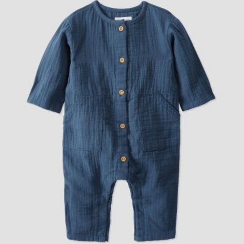 Little Planet By Carter's Organic️ Baby Gauze Buttoned Romper - Blue 6m