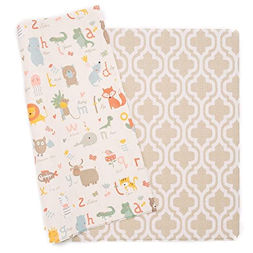 Baby Care Play Mat (Large, Moroccan - Beige) 82'' x 55'' Original One-Piece Reversible Rollable Waterproof Play Mat for Infants, Babies, Toddler, and Kids