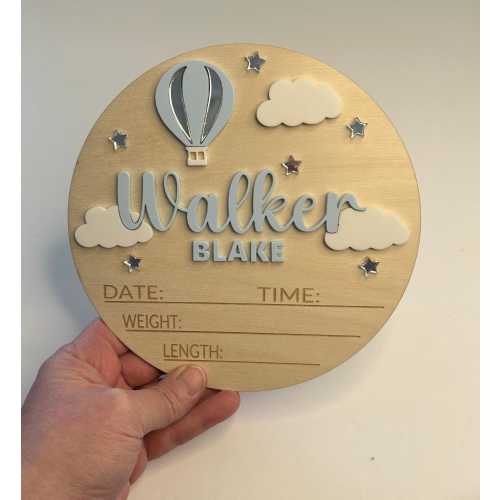 Personalized Hot air balloon Baby Announcement | Baby photo prop| Fresh 48 photos |Nursery Decor|Custom Baby Announcement | Baby Name Sign
