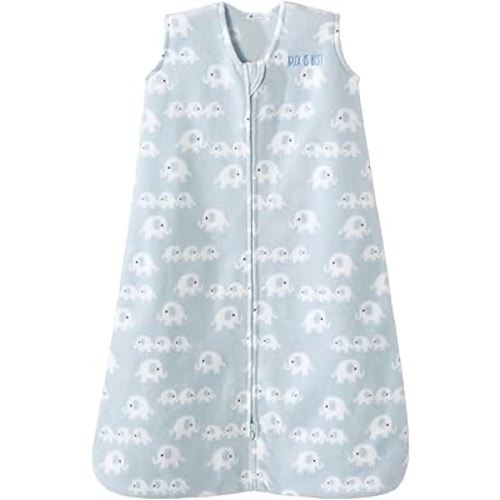 HALO SleepSack, Micro-Fleece Wearable Blanket, Swaddle Transition Sleeping Bag, TOG 1.0, Blue Elephants, Small, 0-6 Months