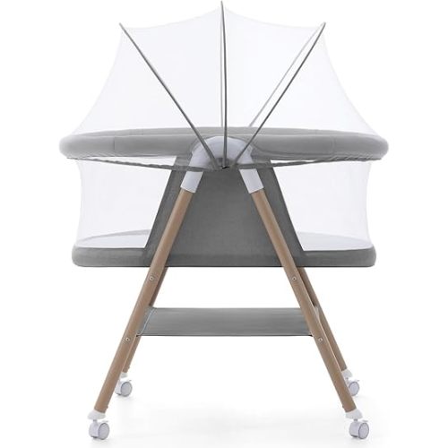 Jaoul Baby Bassinet, Portable Baby Travel Crib for Baby Bed with Wheels Comfy Mattress Mosquito Net Storage for Infant Newborn Lightweight and Breathable Mesh Design Grey