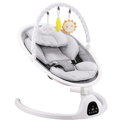 Baby Swing, Newborn Essentials Baby Must Haves Bouncer with Mat & Pillow for Infants 0-12 Months, 5 Speeds, Remote/Touch Control, Indoor & Outdoor Use - Comfort of All Seasons