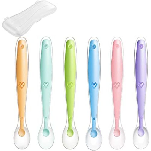 PandaEar Baby Silicone Soft Spoons, BPA Free, 6 Pack, Gum-Friendly First Stage, Training Feeding for Kids Toddlers Children and Infants, Baby Led Weaning Spoon