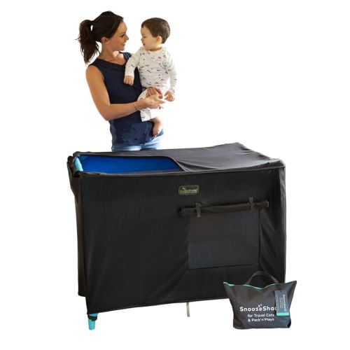 SnoozeShade Pack n Play & Travel Crib Blackout Cover | Blackout Crib Cover & Pack and Play Black Out Cover | Mom-Invented Safety Tested with Optimal Airflow
