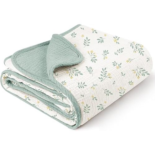 Konssy Muslin Baby Blankets for Girls Boys, 100% Cotton Crib Blanket for Baby Infant Toddler, Super Soft and Lightweight Nursery Blankets 40"x36"