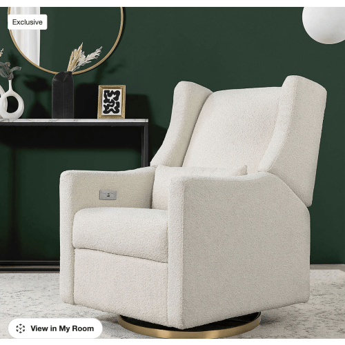 Babyletto Kiwi Ivory Boucle Nursery Power Glider Recliner Chair with Gold Base
