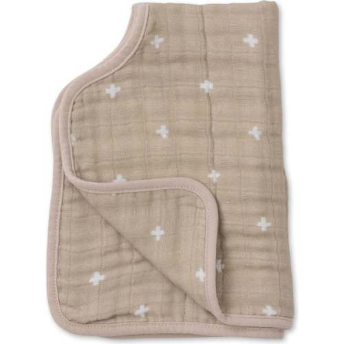 Cotton Muslin Reversible Burp Cloth, Taupe Cross - Little Unicorn | Maisonette
