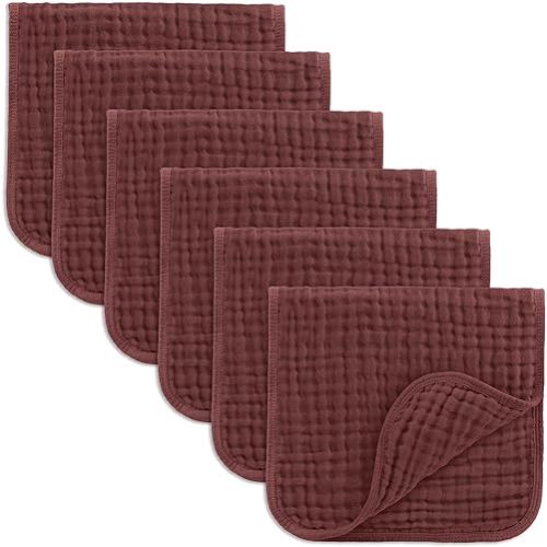 Comfy Cubs Muslin Burp Cloths 20" x 10", Pack of 6 - Large, 6-Layer, Ultra Absorbent 100% Cotton for Baby Drool and Messes - Soft, Safe & Gentle Baby Burp Cloths Set for Boys & Girls - Wine