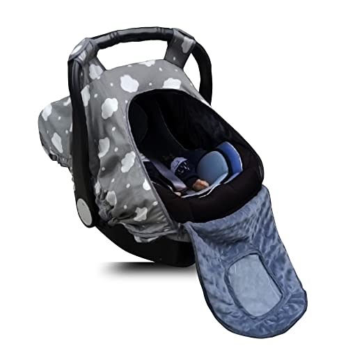 Carseat Cover for Baby, Baby car seat Covers for Infant car seat, Baby Carrier Cover Canopy, Window in Door Zipper Open, 2 Layers, Grey Cloud;…