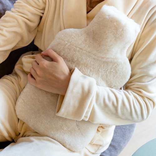 Handmade Sheepskin Hot Water Bottle Cover in cream – Eco-Friendly, Cream Wool, Zero Waste Gift