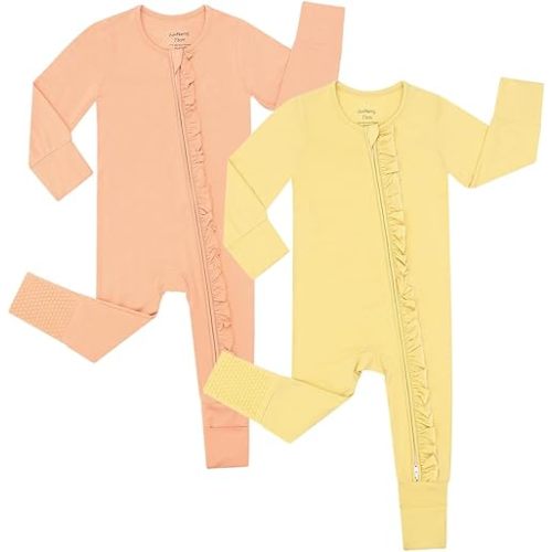 JunNeng Rayon of Bamboo Baby Sleeper with Mittens Cuffts Feet & Non-Slip Design, 2 Way Zipper Pjs Sleep'N Play Romper