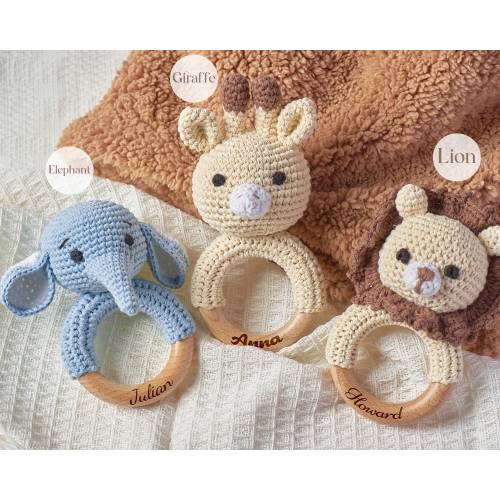 Animal Rattle with Babies Name, Custom Baby Shower Gift, Name Engraving Rattle, Rattle Ring for Newborn Gift, Newborn Gift, Gift for Nephew