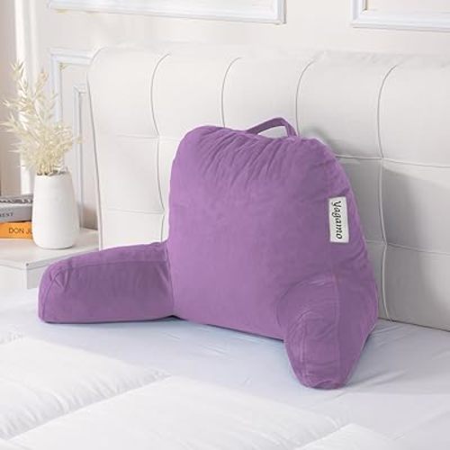 Reading Pillow with Adjustable Memory Foam, Large Adult Backrest with Arms, Back Pillow for Sitting up in Bed with Washable Cover (Purple)