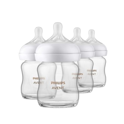 Philips AVENT Glass Natural Baby Bottle with Natural Response Nipple, Clear, 4oz, 4pk, SCY910/04 - 4 Ounce - 4 Pack