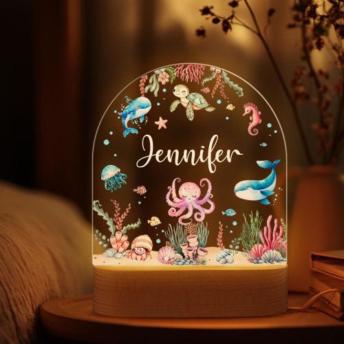 Personalized Sea Animals Baby Night Lamp, Under The Sea Baby Shower Night Light, The Ocean Light Birthday Gift for The Baby, Christmas Gift