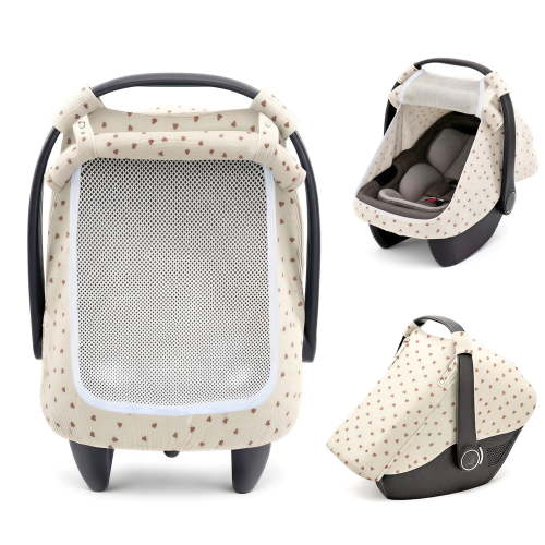 Babyomi Multifunctional Muslin Baby Car Seat Cover, Breathable Cotton, Windproof Carseat Canopy And Extra Large Mesh Window For Newborn, Machine Washable,Beige