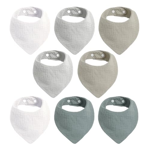 Cherub Baby Bandana Bibs for Boys, 8 Pack Muslin Baby Bibs for Drooling and Teething, Super Absorbent Drool Bibs for Baby Boy, Soft Baby Boy Bibs