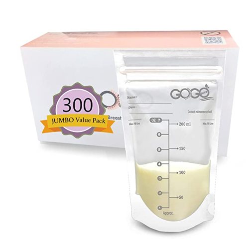 300 Count JUMBO Pack Breastfeeding Breastmilk Storage Bags - 7 OZ, EACH PRE-STERILIZED By Gamma Ray, BPA Free, Leak Proof Storing Double Zipper Seal, Self Standing, for Refrigeration and Freezing - 60 Count (Pack of 5)
