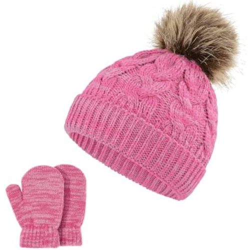 Durio Toddler Winter Hat and Gloves Set Christmas Santa Hats for Kids Cozy Warm Snow Mittens for Boys and Girls 1-8Years