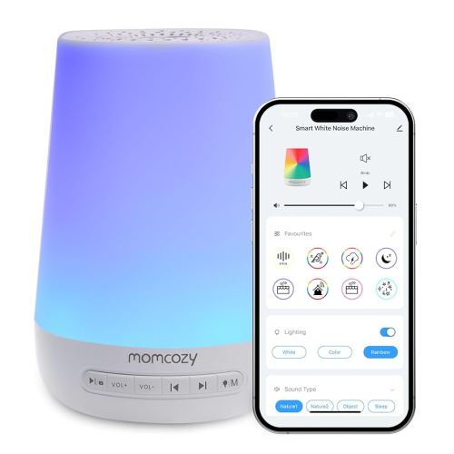 Baby Sound Machine, Momcozy White Noise Machine for Baby Sleeping with Night Light, Toddler Sleep Trainer with 34 Soothing Sounds, Timer, App Remote Control, Personal Sleep Routine (Blue)