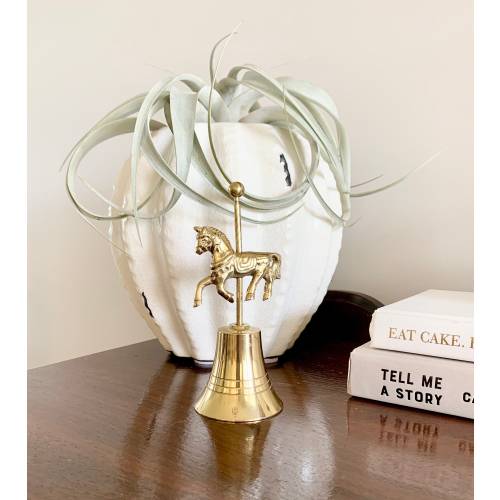 Vintage Brass Carousel Horse Bell: Whimsical Tabletop Decor