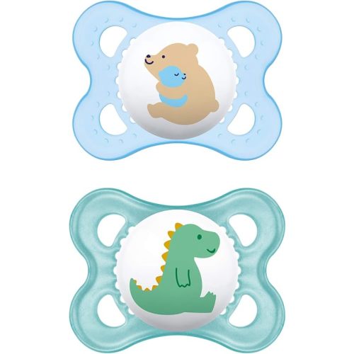 MAM Original Baby Pacifier, Nipple Shape Helps Promote Healthy Oral Development, Sterilizer Case, 2 Pack, 0-6 Months, Animal/Boy