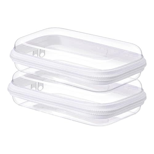 NovaHF 2PC Small Clear Hard Shell Plastic Zipper Case, Double Zippers Hard Clear Zipper, Used for Storing Snacks Makeup Tools and Toiletries