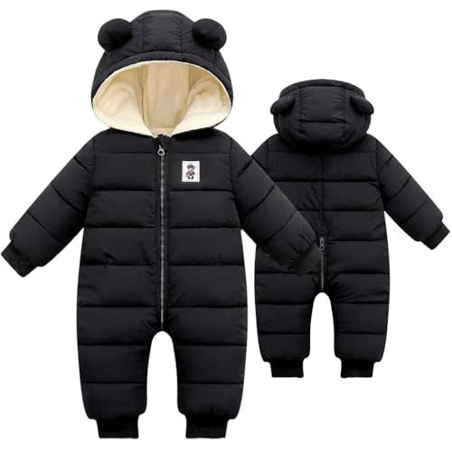 BYFRI Baby Boys Girls Snowsuit Newborn Cozy Winter Coat Infant Bear Hooded Jumpsuit Toddler Snow Outfit for 0-24 Months