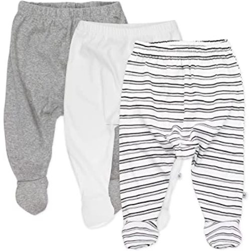 HonestBaby unisex baby 3-pack Organic Cotton Footed Harem Pants, Sketchy Stripe, 0-3 Months US