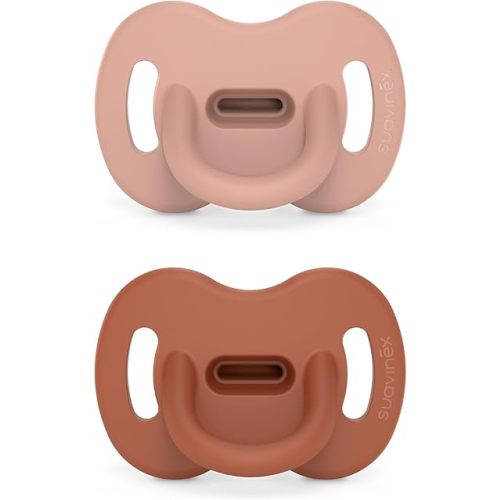 Color Essence SX PRO Silicone Baby Pacifier 2Pk, Made with 100% Soft Silicone, Baby Essentials Perfect for Breastfeeding Babies, Designed in Spain, 0-6 Mths, Nude/Orange