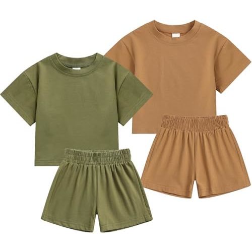 4Piece Baby Boys Summer Set Toddler Cotton Outfits 2 Short-Sleeve Tops + 2 Shorts