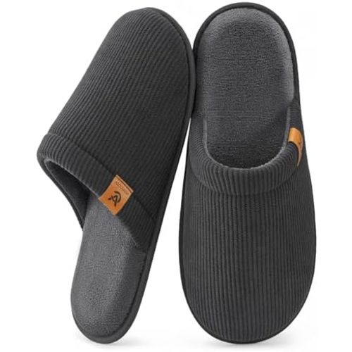 VeraCosy Men's Corduroy Scuff Slippers Soft Comfy Memory Foam Non-slip Indoor House Shoes